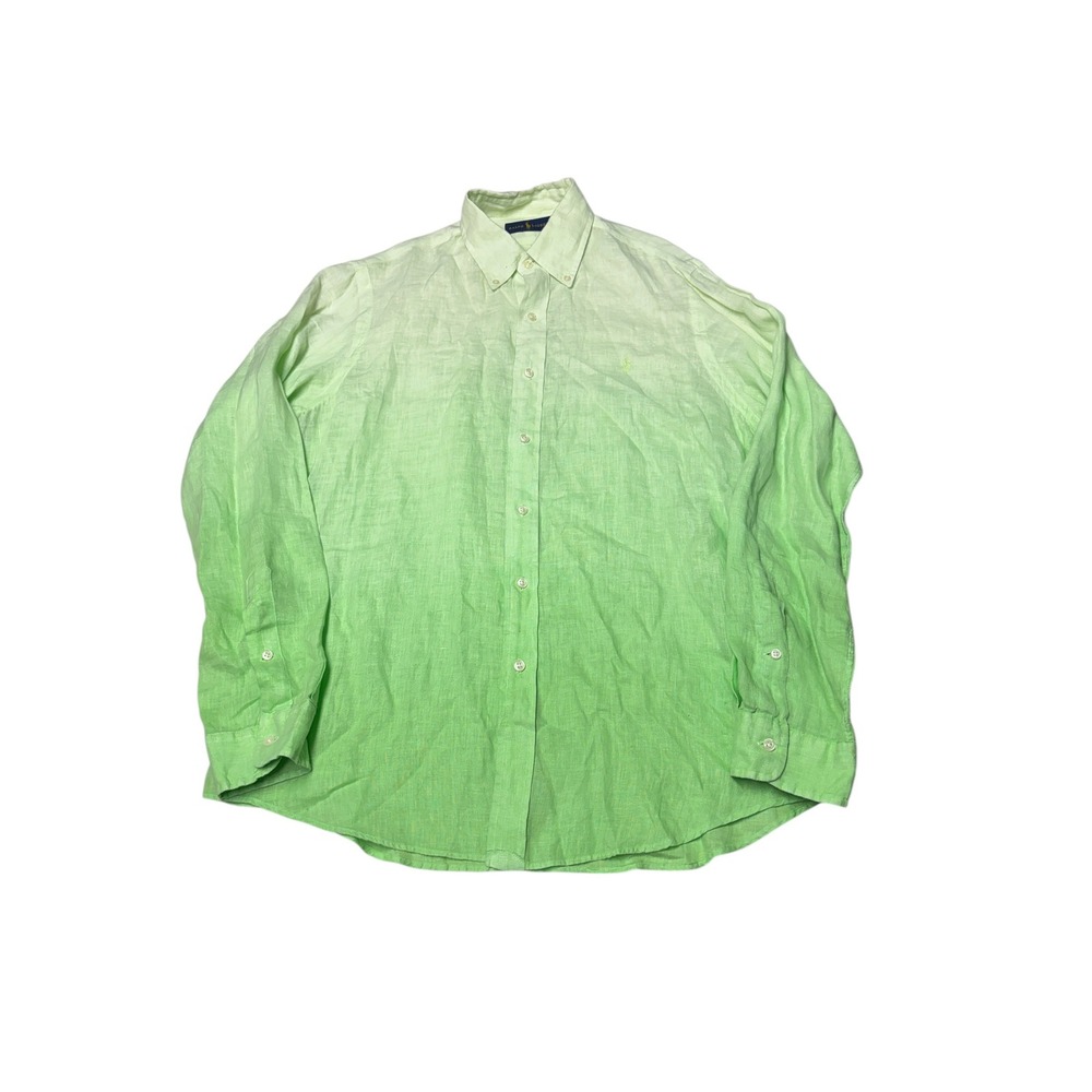 Ralph Lauren Mens Medium Linen Ombre Gradient Shirt Lime Green Long Sleeve